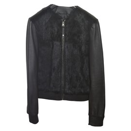 Mango-black leather jacket-Black