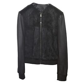 Veste en cuir noir Mango avec fourrure de lapin Noir