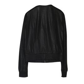 Mango-black leather jacket-Black