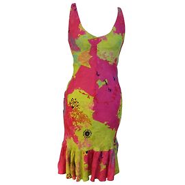 Vestido de seda rosa e amarelo Christian Lacroix Rosa