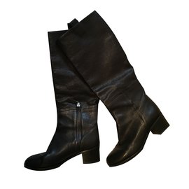 Max Mara Black Leather Knee High Boots Black