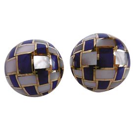 Tiffany & Co 18K Gold Perlmutt eingelegte Lapislazuli-Karo-Ohrringe Golden