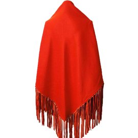 Hermès-Cashmere scarf with lamb skin fringes-Orange