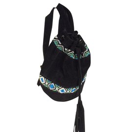 Antik Batik Leather Backpack Black Blue Bead Embroidery Black