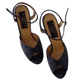 Autre Marque Adige Navy Blue Open Toe Leather Heels 38FR Blue