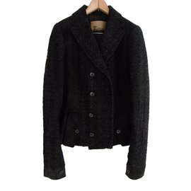 John Galliano-Leather and Wool Jacket-Black