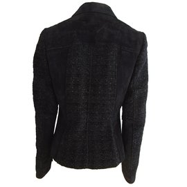 John Galliano-Leather and Wool Jacket-Black