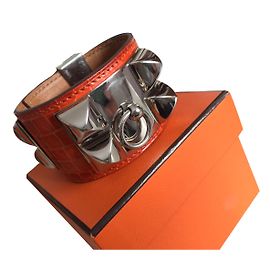 Pulseira Hermès Collier de Chien Jacaré Laranja Laranja