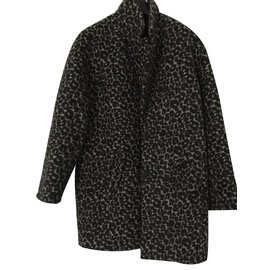 Ikks Coat Black Leopard print Dark grey