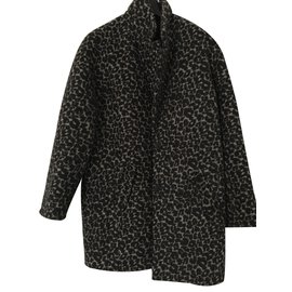 Ikks-Manteau-Noir,Imprimé léopard,Gris anthracite