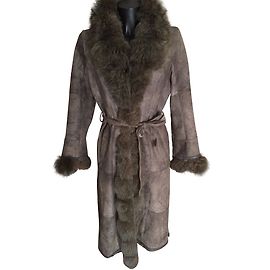 Autre Marque Giovanni Leather Coat Grey Fur Lined Grey