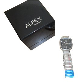 Autre Marque-Alfex diseño para hombre dial negro nuevo reloj de pulsera-Plata