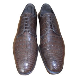 Prada-PRADA BRAND NEW CROCODILE  DERBY LACE UP SHOES-Brown