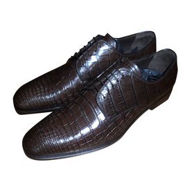 Prada-PRADA BRAND NEW CROCODILE  DERBY LACE UP SHOES-Brown