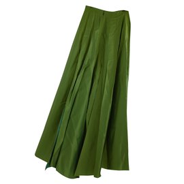Chanel-Chanel plissado alta corte cortar saia longa de corpete-Verde