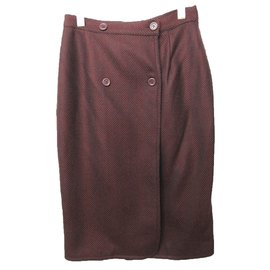 Missoni-Missoni Wool Herringbone Wrap Skirt-Dark red