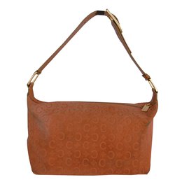 Céline-Leather Suede Monogram Logo Shoulder Bag-Orange