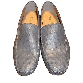 PRADA BRAND NEW MEN'S OSTRICH LEATHER DRIVING SHOES Grey