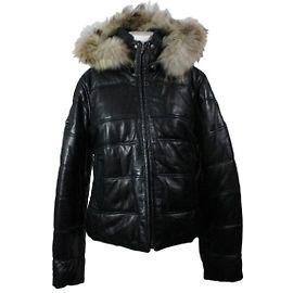 Autre Marque Giacca di pelle nera Degré 7 Duvillard con cappuccio rimovibile Nero