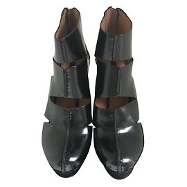 Rachel Zoe Black Leather Platform Ankle Boots Black