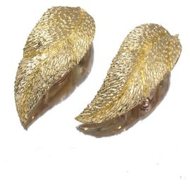 Vintage Van Cleef & Arpels 18K Brincos Folha De Ouro De Diamante Dourado