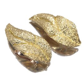 Van Cleef & Arpels-Vintage Van Cleef & Arpels 18K Brincos Folha De Ouro De Diamante-Dourado