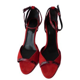 Ba&Sh Red Suede High Heel Sandals Red
