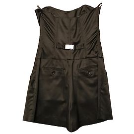 Pinko Black Satin Viscose Strapless Jumpsuit Black