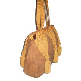 Moschino-MOSCHINO vintage sac cabas XL en daim-Beige