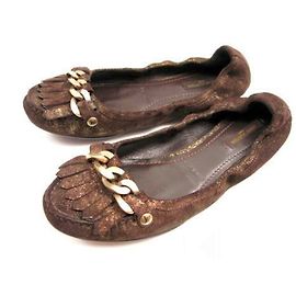 Louis Vuitton Ballerines en cuir marron doré Marron Doré