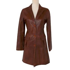 Oakwood Brown Leather Coat Size S Brown