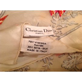 Christian Dior-Bufanda de seda-Roja,Gris,Amarillo