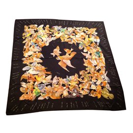 Hermès Bufanda de seda Negro Azul Amarillo