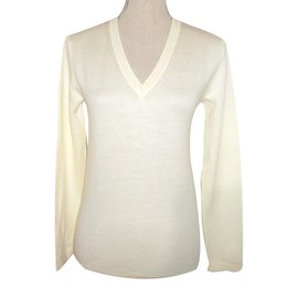 Calvin Klein Merinowolle V-Ausschnitt Pullover Eggshell M Aus weiß