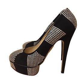 Charlotte Olympia Black Leather Heels Size 39.5 Black