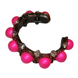 Pulseira Lanvin de Cobre com Contas Rosa e Strass Rosa