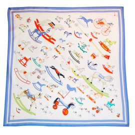 Hermès Sciarpa seta Bianco Blu Multicolore