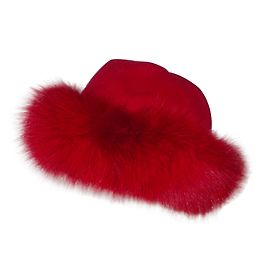 Autre Marque BAYA Olga Hat Red Cashmere and Wool with Fox Fur Red