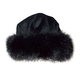 Autre Marque BAYA POLKA Black Angora Wool Hat with Fox Fur Black