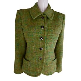 Yves Saint Laurent Texturizado De Ouro Tone Button Jacket Rosa Azul Verde