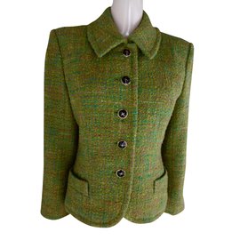 Yves Saint Laurent-Yves Saint Laurent  Gold Tone  Textured Jewelry Button Jacket-Pink,Blue,Green