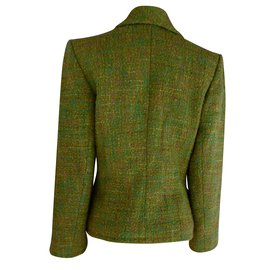 Yves Saint Laurent-Yves Saint Laurent  Gold Tone  Textured Jewelry Button Jacket-Pink,Blue,Green