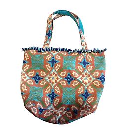 Bolso Antik Batik Azul de Algodón con Abalorios y Bordados Azul