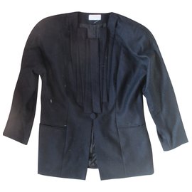 Emmanuelle Khanh Black Wool Coat Size 40 Black