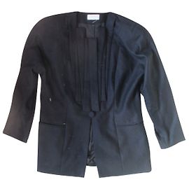 Emmanuelle Khanh Schwarzer Wollmantel Größe 40 Schwarz