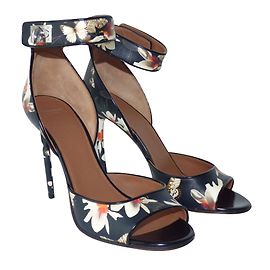 Sandálias Givenchy de couro com estampa floral preto e eggshell Preto Multicor Fora de branco