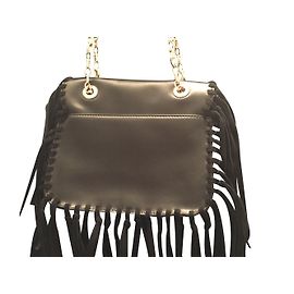 Bolsa Anne Fontaine de couro preto com corrente dourada Preto