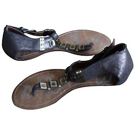 Autre Marque Leather Wedge Sandals Taupe Taupe
