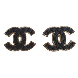 Chanel-Aretes-Negro,Dorado