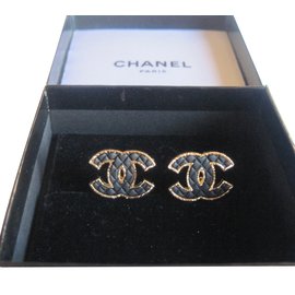 Chanel-Boucles d'oreilles-Noir,Doré